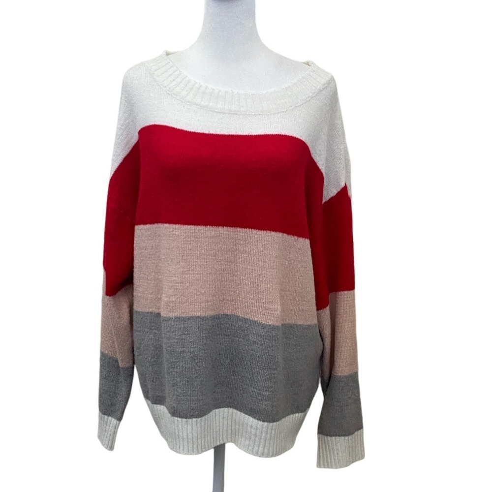 Charlotte Russe Women's Colorblock Sweater - Red, Pink, Gray, White. Size L.